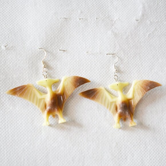 Beige Pterodactyl Dinosaur Earrings - Picture 1 of 4